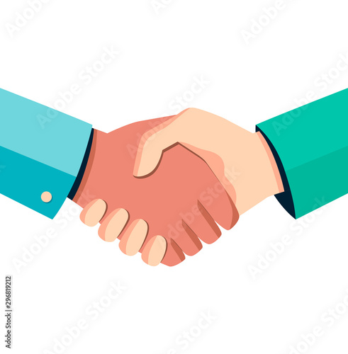 Colorful business handshake icon. Handshake of business partners. Business handshake illustration. Successful deal. Vector flat style icon isolated on white background