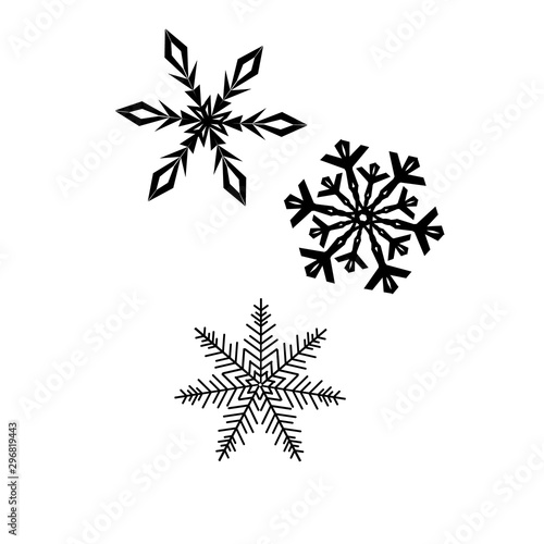 Three black snowflakes. Vector illustration