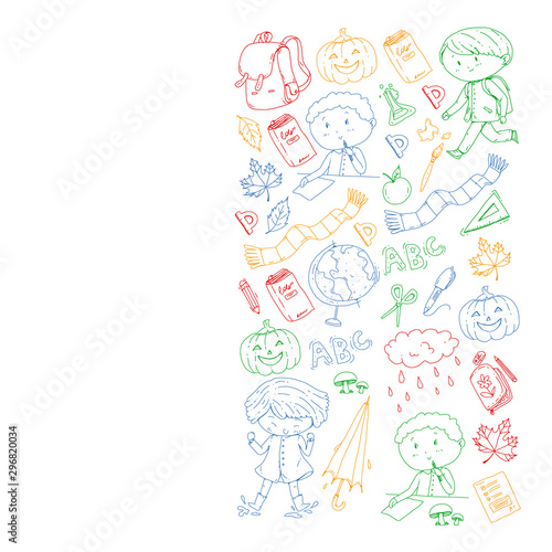 Back to school vector pattern. Education icons for children.