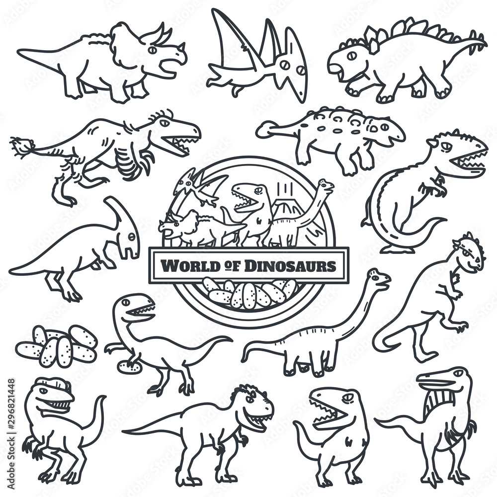 World of Dinosaurs characters design. Vector illustration single line stroke.-Vector. World of Dinosaurs characters design. Vector illustration single line stroke.-Vector.