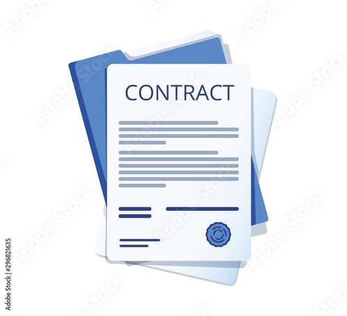 Contract signing. Contract agreement memorandum of understanding legal document stamp seal, concept for web banners photo