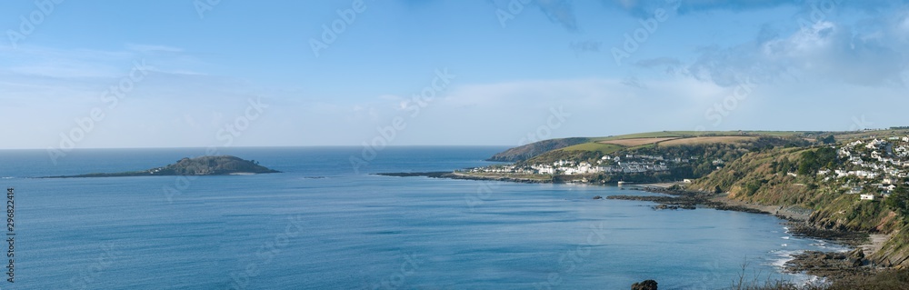 Looe and Looe island panoramic Cornish coast Cornwall