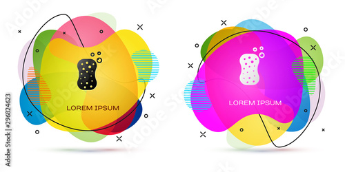 Color Sponge with bubbles icon isolated on white background. Wisp of bast for washing dishes. Cleaning service logo. Abstract banner with liquid shapes. Vector Illustration