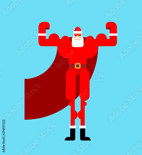 Santa Claus superhero. Super Christmas grandfather in mask and raincoat. Xmas and New Year vector illustration
