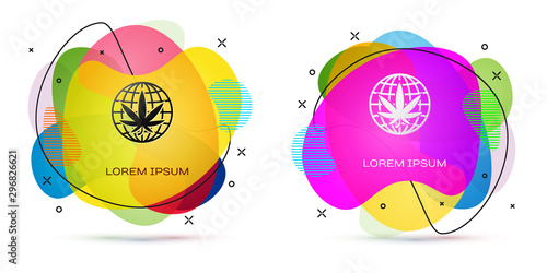 Color Legalize marijuana or cannabis globe symbol icon isolated on white background. Hemp symbol. Abstract banner with liquid shapes. Vector Illustration