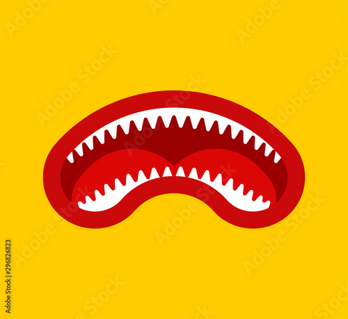 Angry mouth with teeth monster isolated. Scary Maw with Fangs