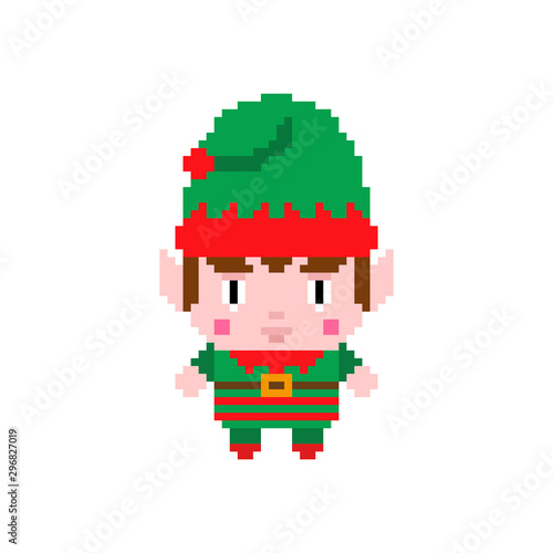 Santa Elf pixel art. funny Christmas 8 bit. 8 bit Xmas. Pixelate New Year