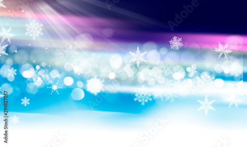 Winter beautiful illustration template for background with snowflakes, snow and bokeh for New Year and Christmas.