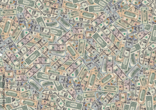 Pattern - a solid carpet - from banknotes of various face values of the American currency - US dollars  USD 