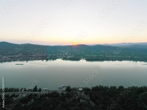 Panoramic photo of Sunset on the Danube river