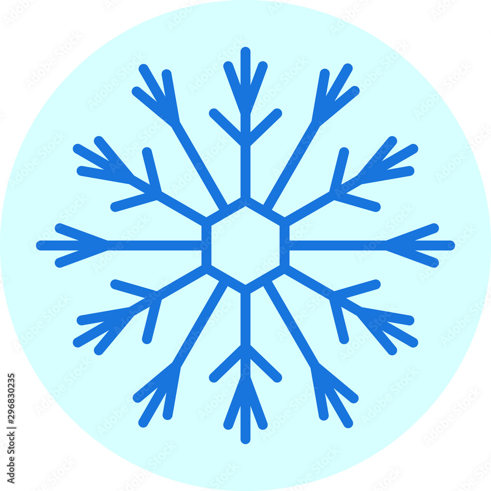 Snowflake icon. Christmas and winter theme. Simple flat white illustration on a blue background.