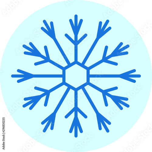 Snowflake icon. Christmas and winter theme. Simple flat white illustration on a blue background.