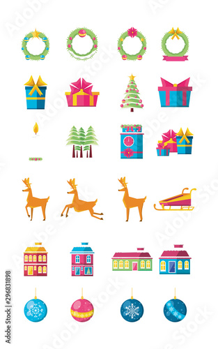 bundle of christmas with icons set