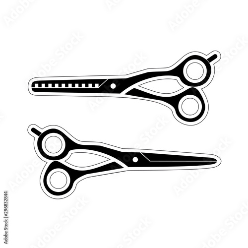 haircut scissors - black illustration isolated on white background. barber shop icon, flat style. thinning shears