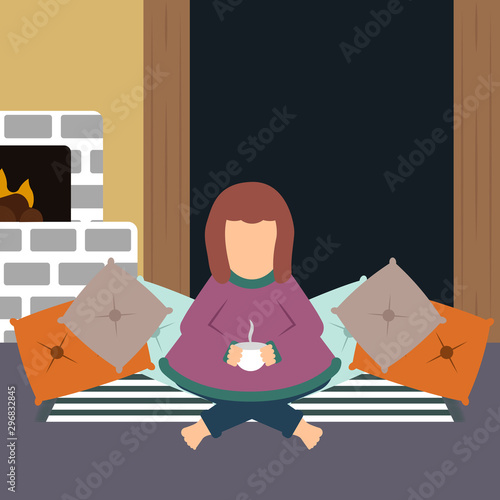 Traditional hygge scenario. Relaxing time for people - Vector