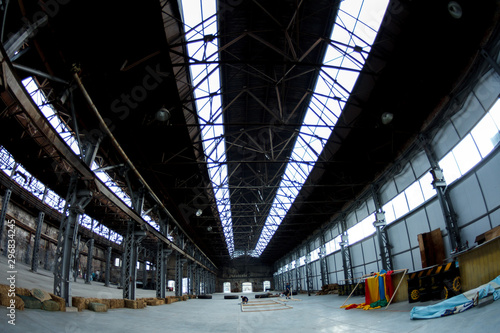 Empty factory building or warehouse building with concrete floor for industry background.