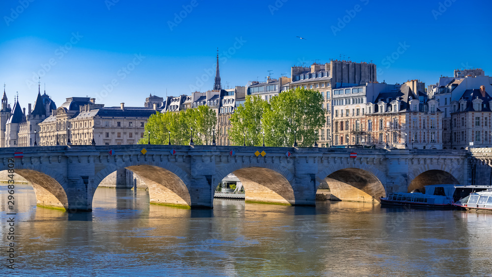 Paris, view of the Pont-Neuf and the ile de la Cité, with beautiful buildings 