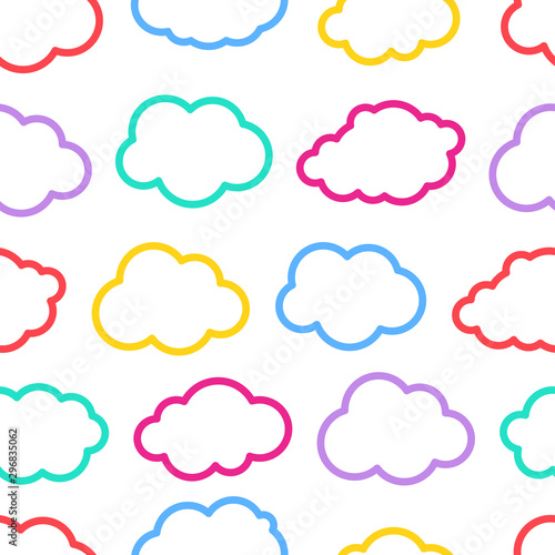 Seamless colorful vector outline cloud seamless pattern. vintage colorful clouds pattern