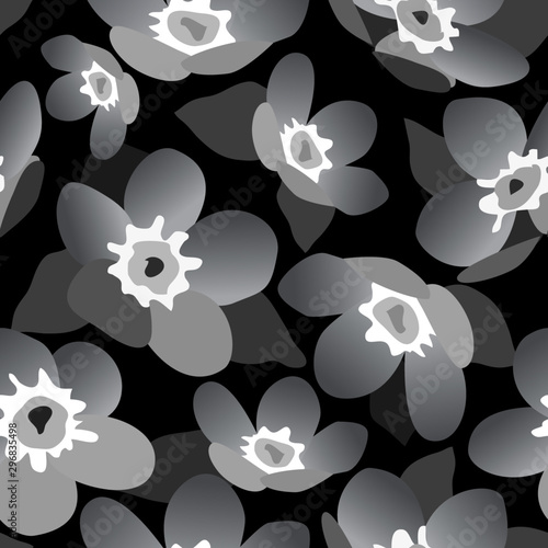seamless pattern of flowers forgotten in monochrome colors