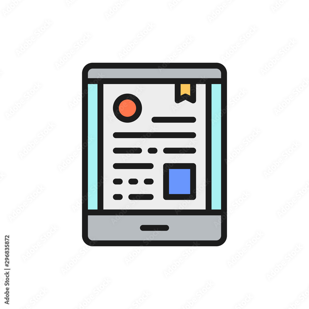 Mobile certificate, phone diploma, e-learning flat color line icon. Mobile certificate, phone diploma, e-learning flat color line icon.