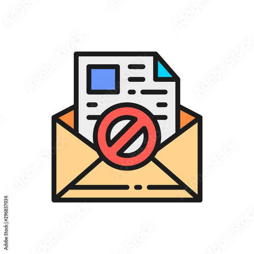 E-mail protection, anti-malware, spyware, trojan flat color line icon.