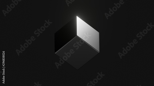 black cube on isometric view in dark space photo