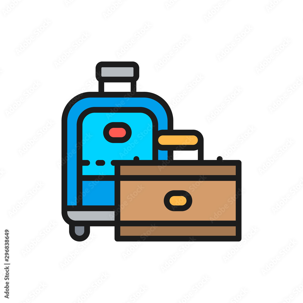 Travel bags, suitcase flat color line icon. Travel bags, suitcase flat color line icon.