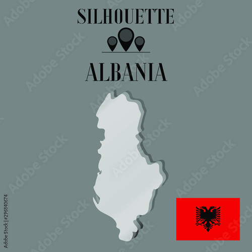Albania outline globe world map, contour silhouette vector illustration, design isolated on background, national country flag, objects, element, symbol from countries set
