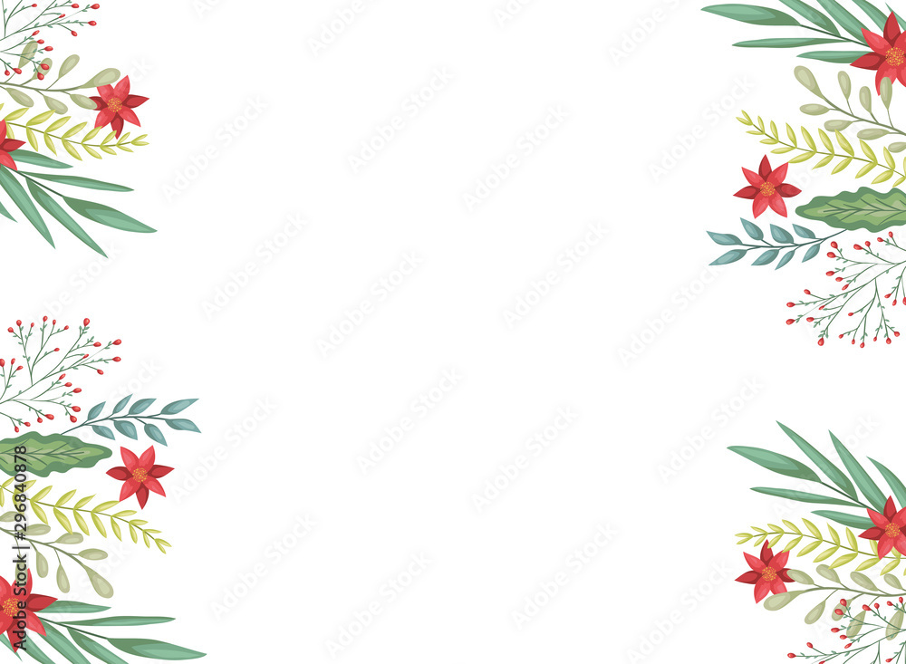 beauty christmas flowers and branch decorative frame beauty christmas flowers and branch decorative frame