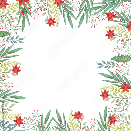 beauty christmas flowers and branch decorative frame © grgroup