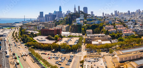 Beautiful aerial view of the San Francisco, USA. View of the Downtown, San Francisco bay and long steep streets.