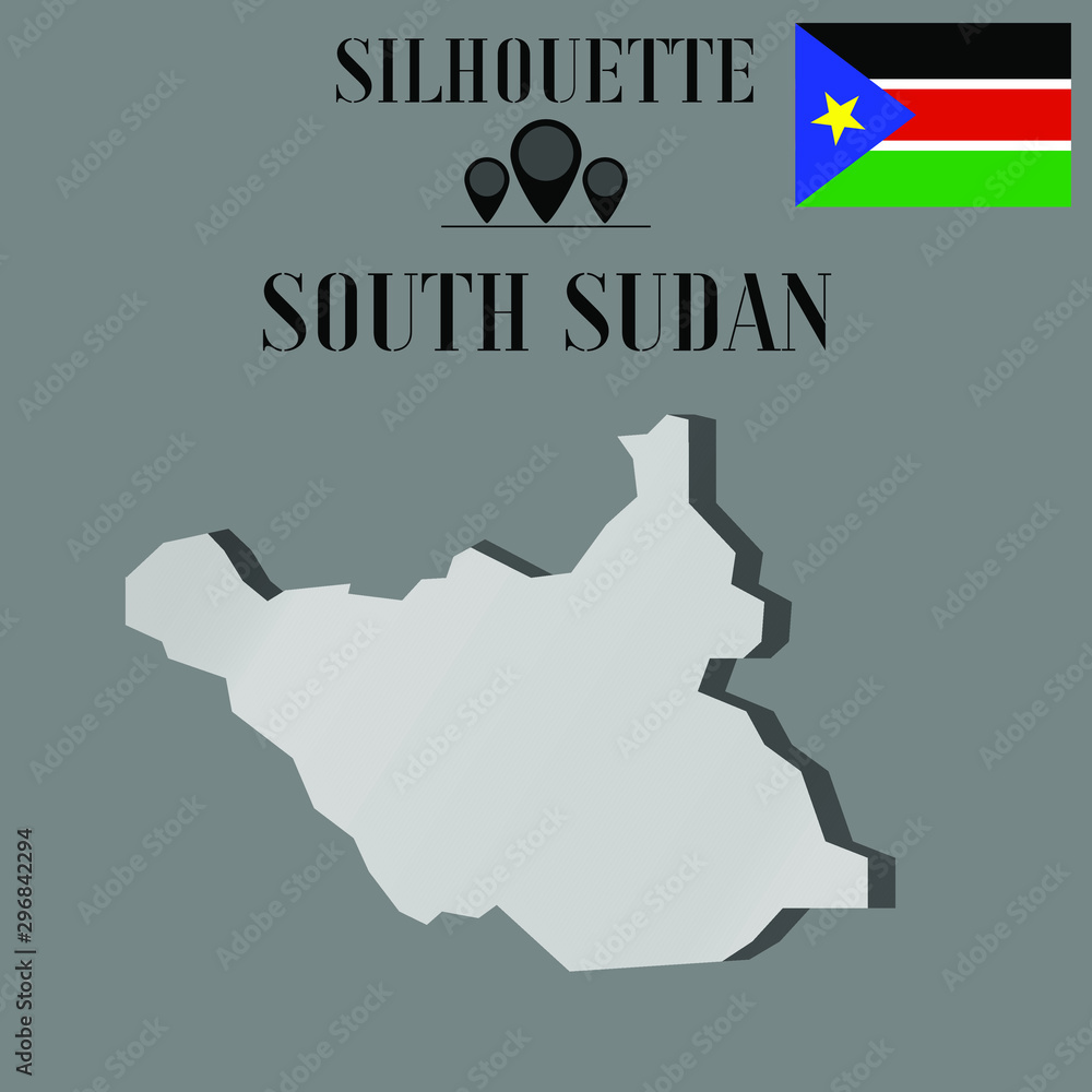 South Sudan  outline globe world map, contour silhouette vector illustration, design isolated on background, national country flag, objects, element, symbol from countries set