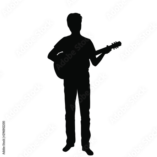 Man playing music on the guitar  silhouette  flat icon  standing  black color  isolated on white background