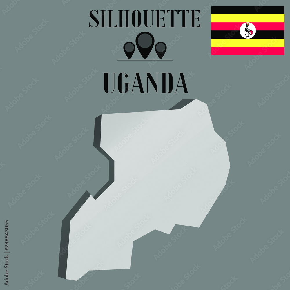 Uganda outline globe world map, contour silhouette vector illustration, design isolated on background, national country flag, objects, element, symbol from countries set