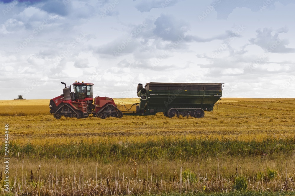 Fototapeta premium Farm tractor and grain cart