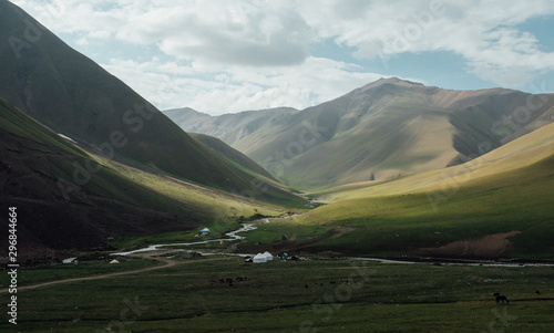 Scenic view of valley with streams amidst hills photo