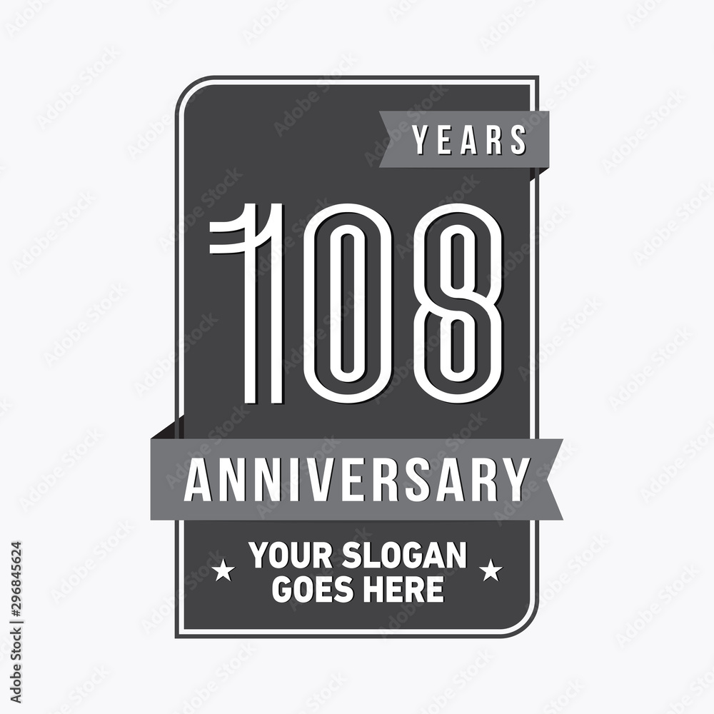 108 years anniversary design template. One hundred and eight years celebration logo. Vector and illustration.