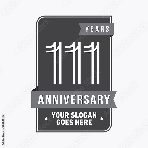 111 years anniversary design template. One hundred and eleven years celebration logo. Vector and illustration.