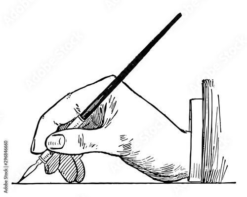 Side View of Position for Lettering Using Pen, Rendering built-up script is one,  vintage engraving.