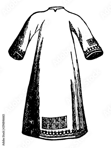Albe was long white linen vestment vintage engraving.