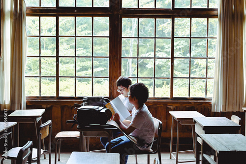 Side view of students in classroom