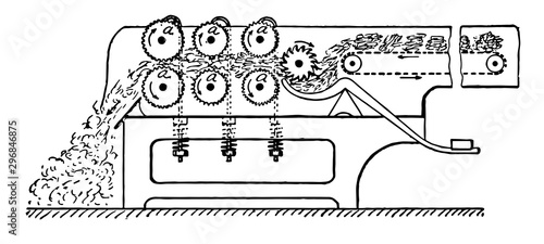 Bale breaking Machine, vintage illustration.