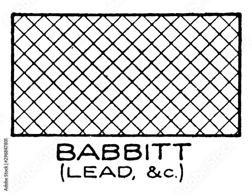 Mechanical Drawing Cross Hatching of Babbitt section lines a uniform distance vintage engraving.