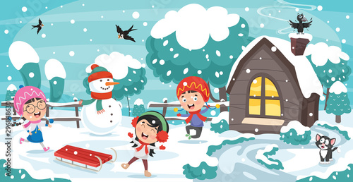 Children Playing Outside In Winter