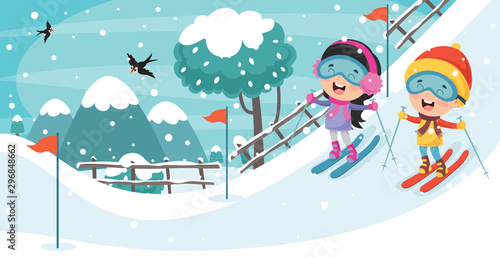 Children Playing Outside In Winter
