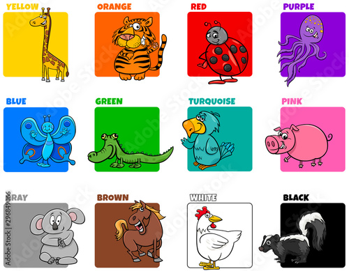 basic colors set with cartoon animal characters