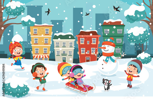 Children Playing Outside In Winter