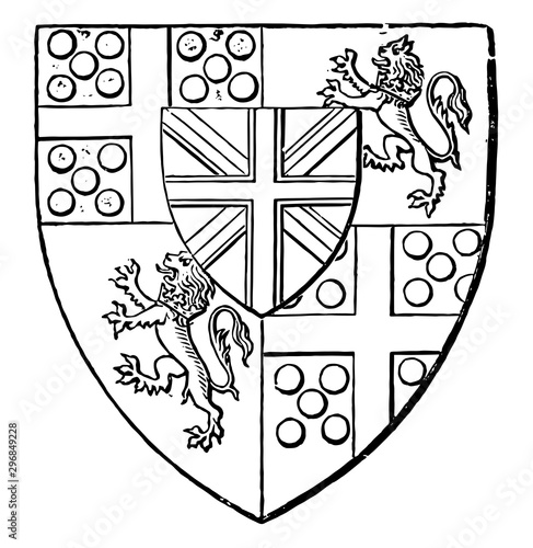 Arms of Duke of Wellington is a heraldry shield vintage engraving.