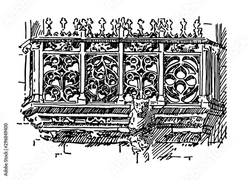 Balustrade Flamboyant French Gothic vintage engraving.