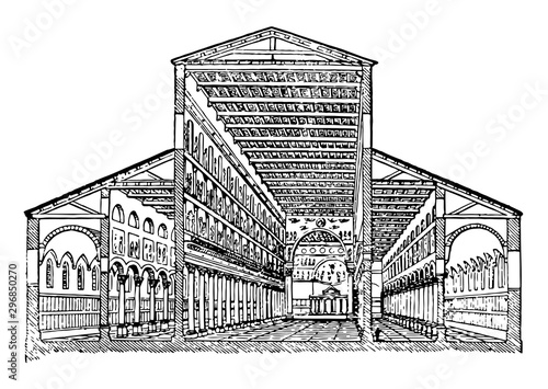 Basilica as the tribunal chamber of a king vintage engraving.